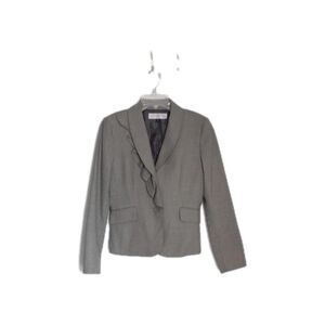 Tahari Arthur S Levine Blazer Gray Single Breasted Shawl Collar Ruffle Size 2P